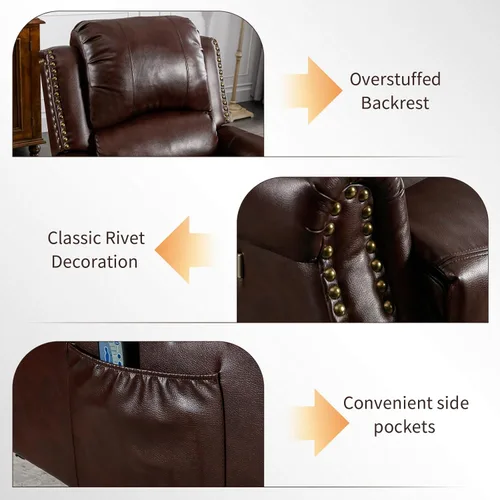 Miniatura 7 de HAOMARKETS Silla reclinable eléctrica clásica con masaje y calor, sillón reclinable eléctrico de piel sintética transpirable con puerto USB, sofá