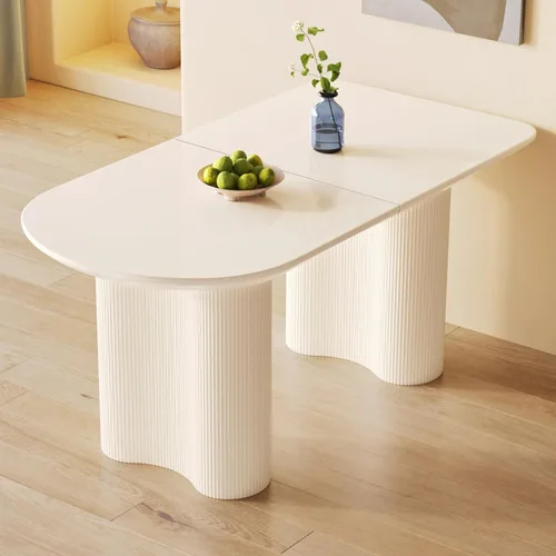 Miniatura 21 de Mesa de comedor negra de 55 pulgadas, una mesa rectangular de extremo redondeado con patas de diseño ondulado para cocina, comedor, oficina en casa