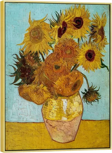 Wieco Art Arte Enmarcado Girasol Lienzo Grande Impresiones Arte de Pared por Vincent Van Gogh Pinturas al Óleo Lienzo Enmarcado Arte de Pared para