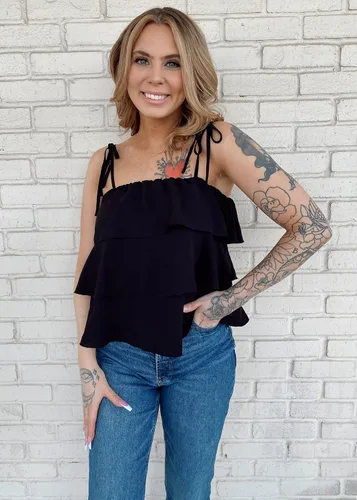 Miniatura 3 de KIRUNDO Blusa tipo babydoll con volantes y tirantes delgados para mujer, para verano, en capas, para playa, moda, vacaciones, crucero
