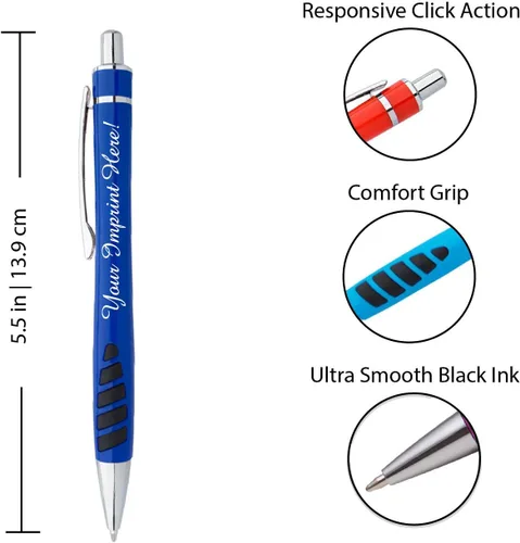 Miniatura 3 de ExpressDesigns™ - Su nombre o huella en nuestro bolígrafo Addison impreso personalizado - Agarre de goma para escribir comodidad y control, tinta