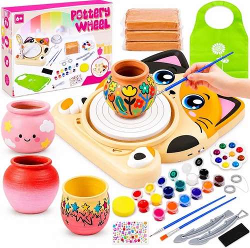 Insnug Rueda de alfarería para niños - Artes y manualidades de alfarería para niños de 8 a 12 años con kit de pintura de 3 piezas, suministros de