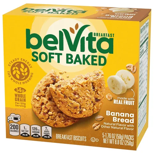 Miniatura 13 de Bizcochos para el desayuno BelVita, cocidos al horno, pan de plátano, caja de 5 recuadros, 8.8 onzas (paquete de 6 unidades).