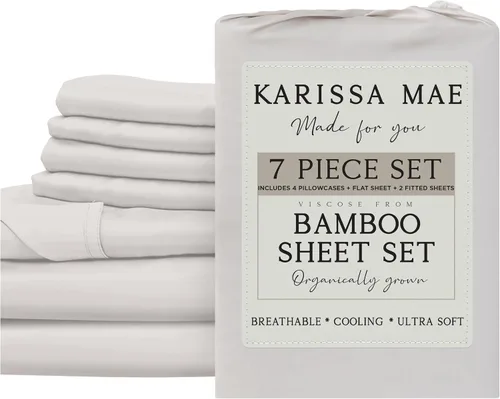 Miniatura 87 de KARISSA MAE Juego de sábanas tamaño individual de viscosa de bambú refrescante, 100% cultivadas orgánicamente, bolsillo profundo de 18 pulgadas