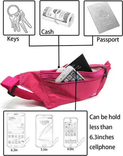 Miniatura 84 de Bolsa de cintura ultrafino con ranuras c/visualización para tarjeta de crédito, para deportes, aire libre, correr, caminar, viajes.
