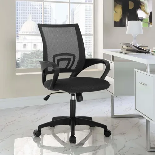 HHS Silla de oficina ergonómica, silla de escritorio de malla con respaldo medio, silla de computadora con soporte lumbar, silla ejecutiva con Negro