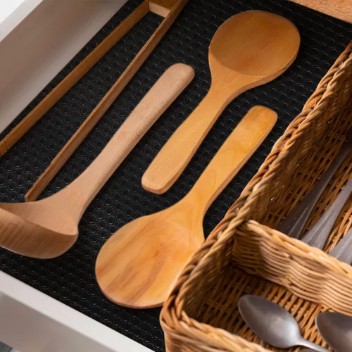 Miniatura 7 de Revestimientos negros para estantes de armarios de cocina, alfombrilla para cajones no adhesiva, revestimientos para refrigerador, manteles