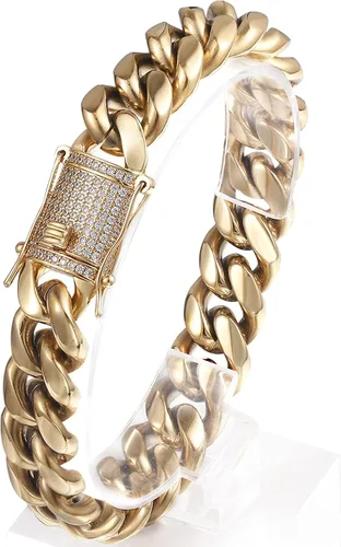 PY BLING Heavy Stainless Steel Miami Cuban Link Bracelet 8mm-16mm 14k Real Gold Plated with Lab Diamond Clasp Premium Hip Hop Jewelry For Men Women