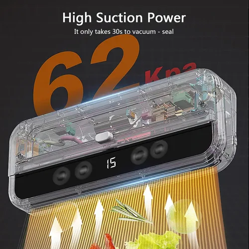 Miniatura 2 de Máquina selladora al vacío portátil, sellador automático de alimentos con cortador integrado, modos seco/húmedo, sellador al vacío compacto
