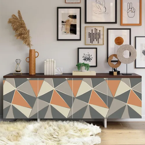 Miniatura 6 de VEELIKE Apex - Papel tapiz geométrico para despegar y pegar, papel tapiz geométrico gris naranja de 17.7 x 354 pulgadas, papel tapiz removible