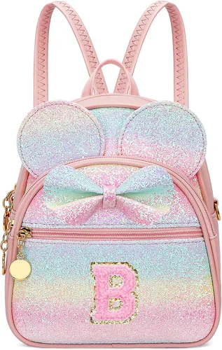 Miniatura 9 de KKXIU Mochilas Mini con Moño Inicial para Niñas y Mujeres, Linda Mochila Pequeña con Asa de Bolso, Regalos Personalizados para Niños, Arcoíris