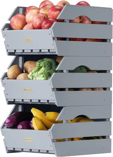 Miniatura 10 de Contenedores de almacenamiento de cebolla de patata de madera, cesta apilable de madera, almacenamiento de frutas y verduras para organización