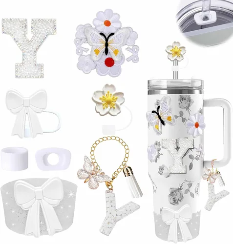 Miniatura 98 de 15 piezas de set de accesorios para vaso Stanley Cup 30oz 40oz con asa, incluye cubierta de pajita de silicona y bota, encanto de asa, encantos