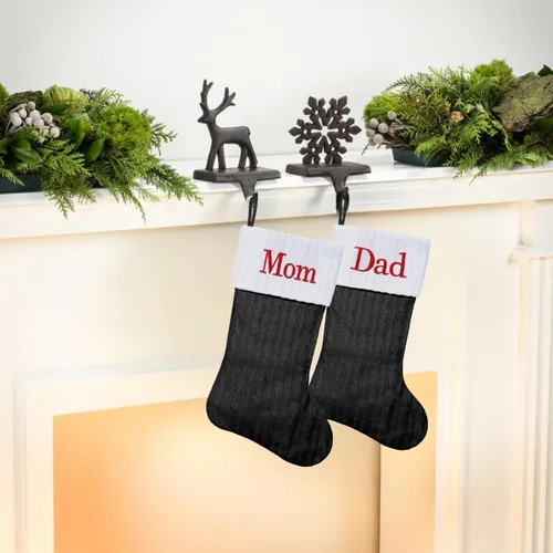 Miniatura 6 de Medias de Navidad personalizadas de 19 pulgadas con iniciales bordadas, medias de Navidad de punto negro para decoraciones de vacaciones familiares