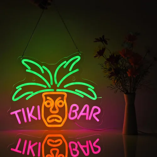 Letrero de Luz de Neón de Tiki Bar Acrílico Regulable LED Señal de Neón 16"x13" Bar de Cerveza Pub Club Restaurante Decoración de Pared Obra de Arte
