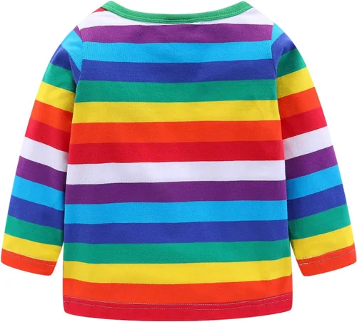 Miniatura 2 de Mud Kingdom Camisetas unisex de algodón a rayas arcoíris para niños y niñas