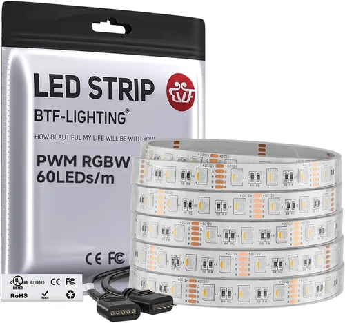 Miniatura 12 de BTF-LIGHTING 5050 RGBW RGB+Blanco Cálido(2700K-3000K) 4 colores en 1 tira de luz LED DC12V 5m 16.4 pies 60LED/m Multicolor IP30 Blanca 12mm PCB