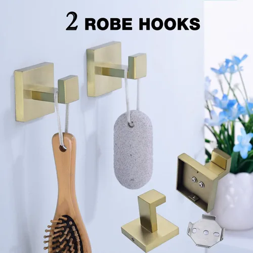 Miniatura 2 de TRUSTMI Juego de accesorios de baño de oro cepillado, juego de 5 piezas de barra de toalla de acero inoxidable de forma cuadrada, 23.6 pulgadas
