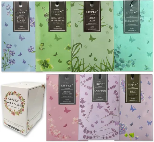 Miniatura 21 de 13 sobres perfumados para cajones y armarios, 14 paquetes de lavanda, rosa, jazmín, océano, vainilla, sándalo, lino fresco, cerezo, lila, eucalipto