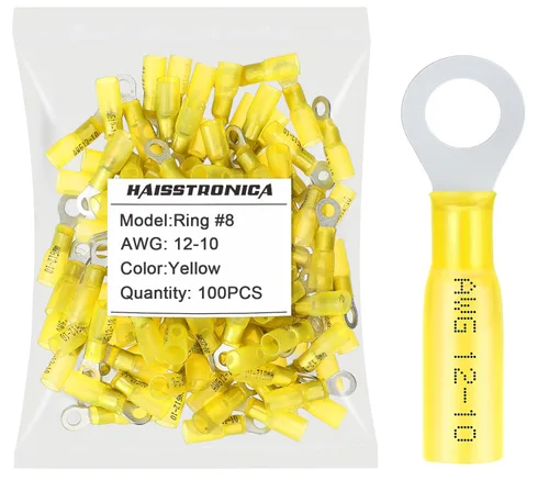 Miniatura 43 de haisstronica 100 conectores de anillo termorretráctiles de grado marino azul de 1/4 pulgadas, conectores de terminales de anillo de cobre rojo