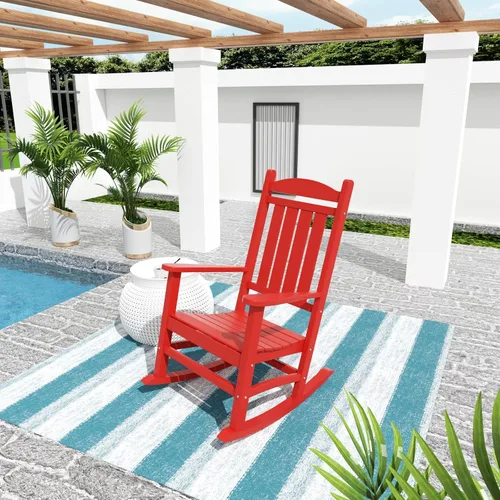 Miniatura 15 de WO Home Furniture Silla Mecedora de Patio al Aire Libre Tradicional HDPE Resistente a los Rayos UV (Negro)