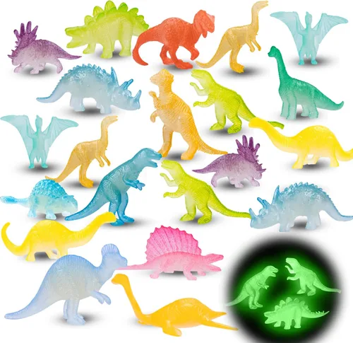 48 piezas de mini figuras de dinosaurio que brillan en la oscuridad para niños, cesta de relleno de huevos de Pascua, suministros de fiesta de