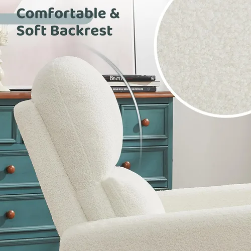 Miniatura 5 de Sillón Mecedor Reclinable Giratorio, Sillón Glider Reclinable de Boucle Extra Grande para Guardería, Sillas Reclinables con Balanceo Manual y Apoyo