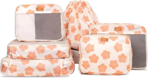 Jadyn Juego de 6 cubos de embalaje grandes para maleta, bolsa de lona, equipaje, artículos esenciales de viaje de varios tamaños (margarita)