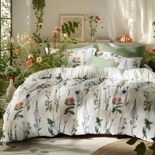Miniatura 11 de Bedsure - Juego de edredón tamaño King, juego de ropa de cama floral lindo, 3 piezas, 1 edredón reversible suave verde salvia con flores botánicas