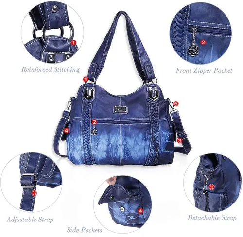 Miniatura 178 de Angel Barcelo - Bolsa de hombro amplia para mujer, diseño Hobo, cuero lavado