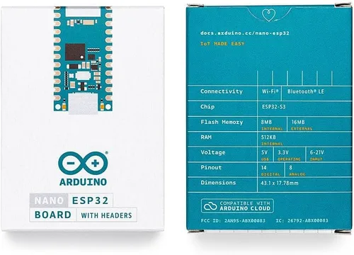 Miniatura 7 de Arduino Nano ESP32 con Headers [ABX00083] - ESP32-S3, USB-C, Wi-Fi, Bluetooth, Soporte HID, MicroPython Compatible para Proyectos IoT y Embebidos