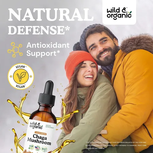 Miniatura 2 de Wild & Organic Tintura de hongos Chaga - Apoyo inmunológico con extracto líquido de hongo Chaga - Suplemento de gotas de inmunidad - Vegano, sin