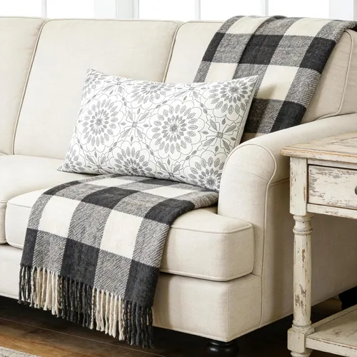 Miniatura 8 de Slow Cow - Funda de almohada lumbar decorativa de lino con bordado, funda de cojín rectangular, funda de cojín de 12 x 20 pulgadas, gris oscuro