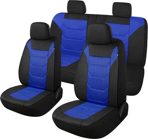 Miniatura 12 de Pariiaotin Juego completo de fundas de asiento de automóvil de malla de aire 3D, lavables y transpirables, tela premium, fundas de asiento de Negro