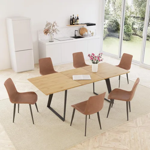 Miniatura 13 de ZckyCine Mesa de Comedor Moderna de Mediados de Siglo y Sillas para 4 Rectangular de Madera Expandible que Ahorra Espacio Multifuncional Marrón