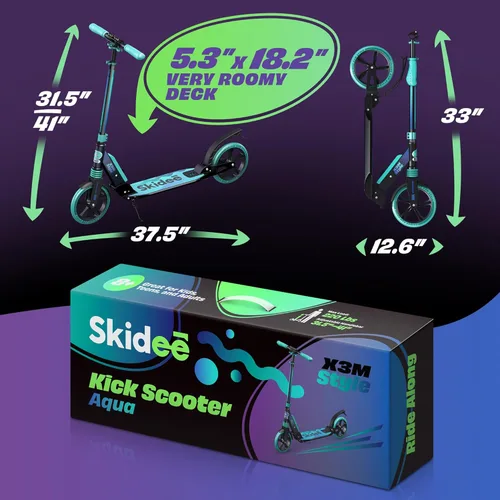 Miniatura 5 de SKIDEE Patinete para Adultos y Adolescentes, Altura Ajustable, Plegable, Ruedas Grandes, Ligero, Duradero, Suspensión Anti-Golpes, Hasta 220 Libras