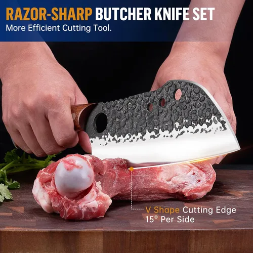 Miniatura 2 de Juego de Cuchillos de Carnicero, KITNATS 4PCS Juego de cuchillos de cocina forjados a mano - Cuchillo de carnicero y cuchillos de chef serbios