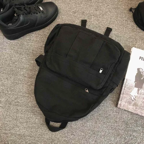 Miniatura 6 de Mochila de lona para mujer, mochila estética retro, mochila básica para estudiantes de secundaria/universidad, bolsa de viaje para laptop, Negro