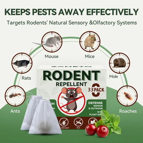 Miniatura 3 de Repelente de roedores, 33 bolas, repelente de ratones de aceite de menta para uso en interiores y exteriores, bolas naturales para polillas