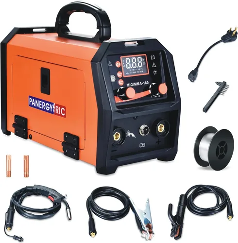 Soldador MIG de 160A, 110V/220V Voltaje Dual 3 en 1 Soldador de Núcleo Fundente Soldador MIG sin Gas/TIG con Elevación/Electrodo Pantalla Digital