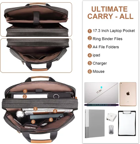 Miniatura 3 de ESTARER Bolsa de computadora portátil para hombres 3 en 1, bolsa de mensajero para portátil de 17-17.3 pulgadas para negocios, trabajo, viajes