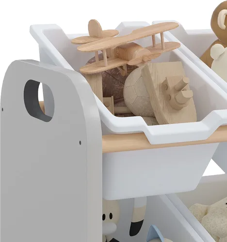 Miniatura 4 de VECELO Estantería para niños con 12 contenedores, estante de madera para juguetes para niños pequeños, almacenamiento de gran capacidad para libros