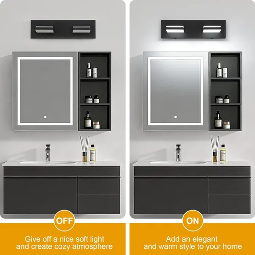 Miniatura 4 de SineRise - Lámpara LED para tocador de baño - Moderna lámpara regulable de acrílico con acabado negro mate para iluminación de pared sobre el espejo