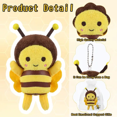 Miniatura 3 de RoundFunny 6 juegos de llaveros de abeja de peluche de 5 pulgadas con tarjetas inspiradoras y bolsas de organza para bodas, regalos de fiesta