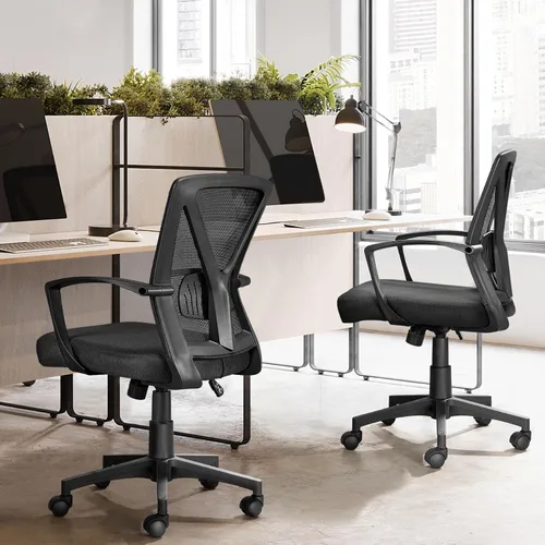 Miniatura 2 de Topeakmart Escritorio giratorio de oficina ergonómico de malla ajustable soporte lumbar para computadora, respaldo medio, reposabrazos