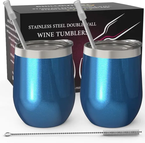 Miniatura 17 de CHILLOUT LIFE Vasos Térmicos de Vino de Acero Inoxidable de 12 oz Paquete de 2 - Vasos de Vino con Aislamiento al Vacío de Doble Pared con Tapas