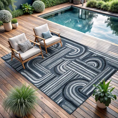 Miniatura 17 de CAMILSON Alfombra para Interiores y Exteriores, Alfombras de Área Azules 5x7 con Hojas Tropicales Botánicas para Patios Interiores y Exteriores