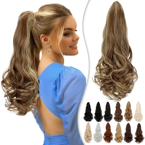 Miniatura 15 de Extensión de cola de caballo de 18 pulgadas, extensiones de cola de caballo sintéticas de aspecto natural, extensiones de cabello para mujer, rubio