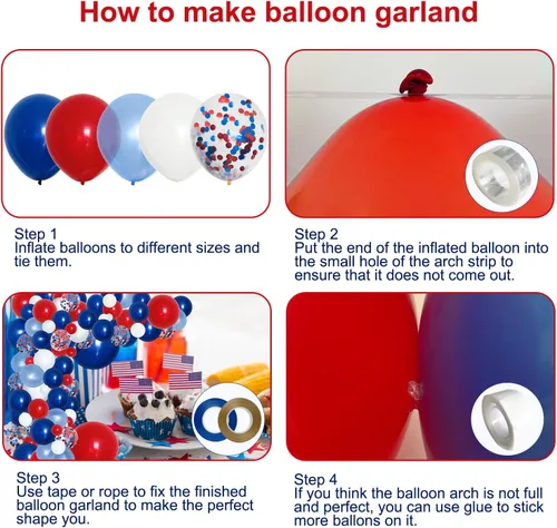 Miniatura 3 de PERPAOL Kit de guirnalda de globos de color azul marino, rojo y blanco, 140 unidades, para graduación de clase de 2024, día 4 de julio, bandera