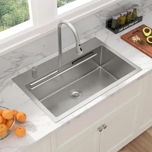 Miniatura 4 de Sarlai - Fregadero de cocina de cascada de 31 pulgadas, de montaje superior - 31x20 Fregadero de cocina con borde y estación de trabajo, de acero